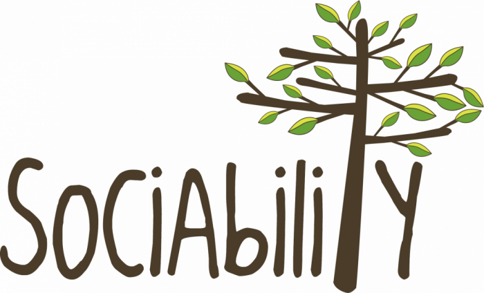 sociability logo with a tree in the word